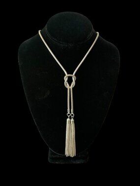 Silver Tone Snake Link Necklace w/ Chain Tassel Accents
